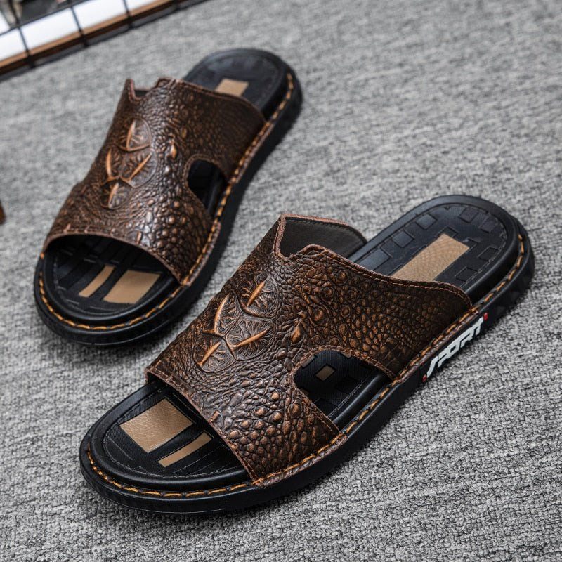 Muške Cipele Za Slobodno Vrijeme Luxecroco Summer Chic Slip On Slides - Kava