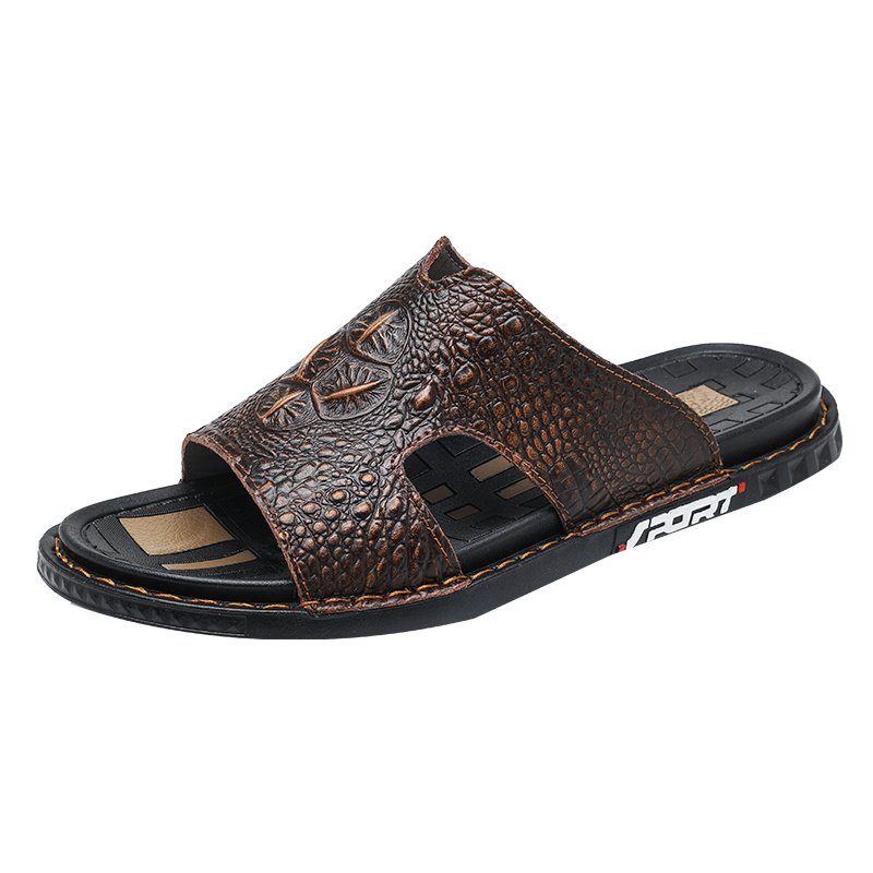 Muške Cipele Za Slobodno Vrijeme Luxecroco Summer Chic Slip On Slides - Kava