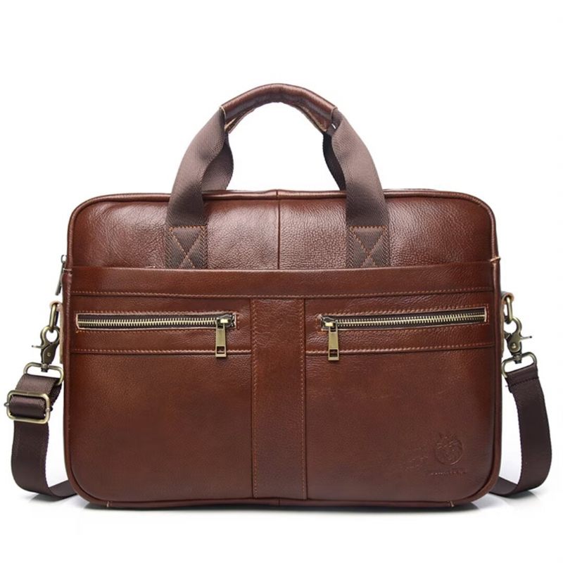 Muške Torbe Na Rame Executive Square Leather Satchel - Smeđa