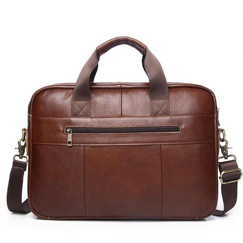 Muške Torbe Na Rame Executive Square Leather Satchel - Smeđa