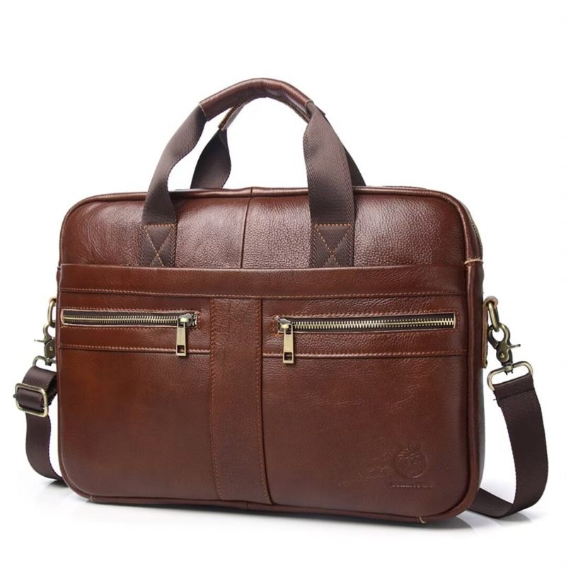 Muške Torbe Na Rame Executive Square Leather Satchel - Smeđa