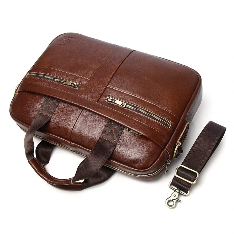 Muške Torbe Na Rame Executive Square Leather Satchel - Smeđa