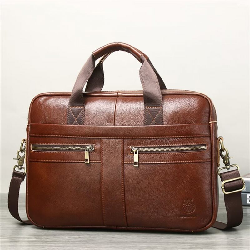 Muške Torbe Na Rame Executive Square Leather Satchel - Smeđa