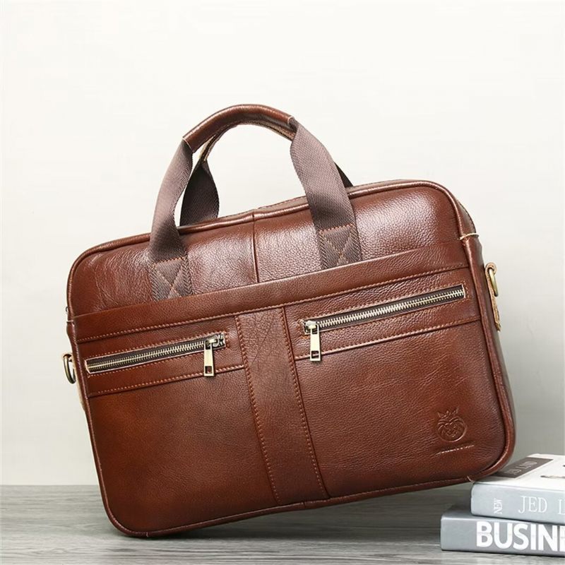 Muške Torbe Na Rame Executive Square Leather Satchel - Smeđa