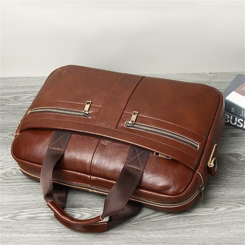 Muške Torbe Na Rame Executive Square Leather Satchel - Smeđa