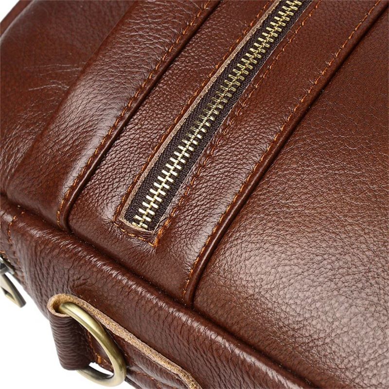 Muške Torbe Na Rame Executive Square Leather Satchel - Smeđa